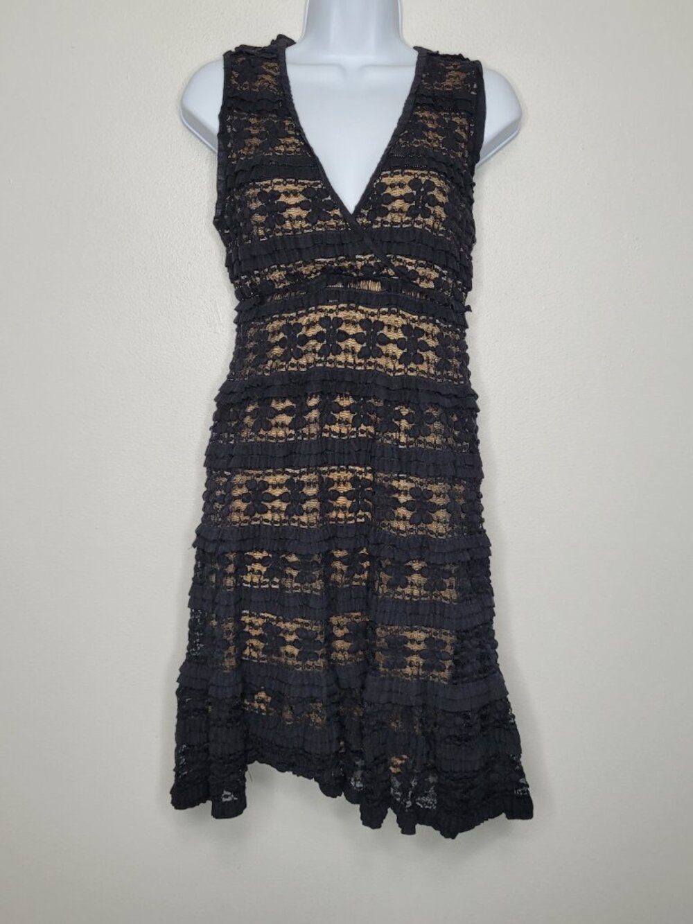 Max Studio black tan lace overlay whimsygoth grunge witchy mini dress size Large